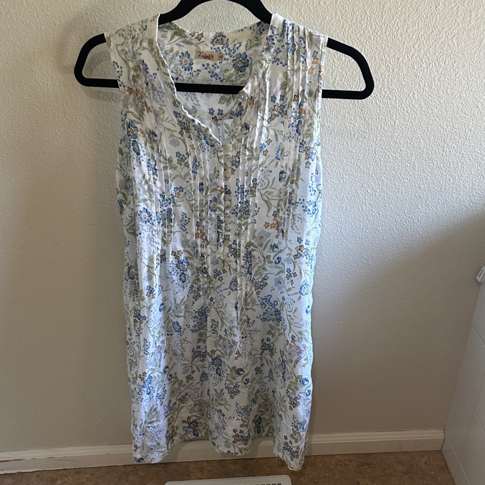 Faherty Floral Sleeveless Dress - White and Blue